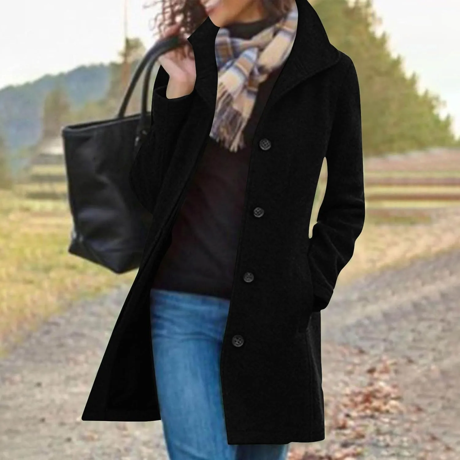 Wool Coats for Women Trendy Pea Coat Single Breasted Dress Coats Warm Wool Blazers Casual Winter Jacket with Pockets