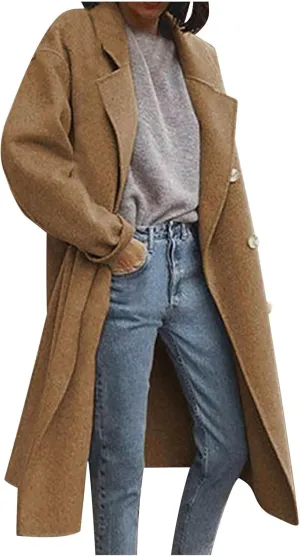 Wool Trench Coat for Women Oversized Notched Collar Single Breast Trench Coat Thicken Warm Winter Pea Coat Jackets