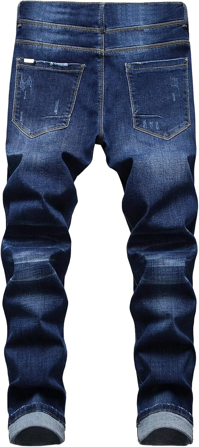 XUETON Mens Denim Pants Skinny Slim Fashion Streetwear Destroyed Distressed Straight Hip Hop Biker Stretchy Jeans