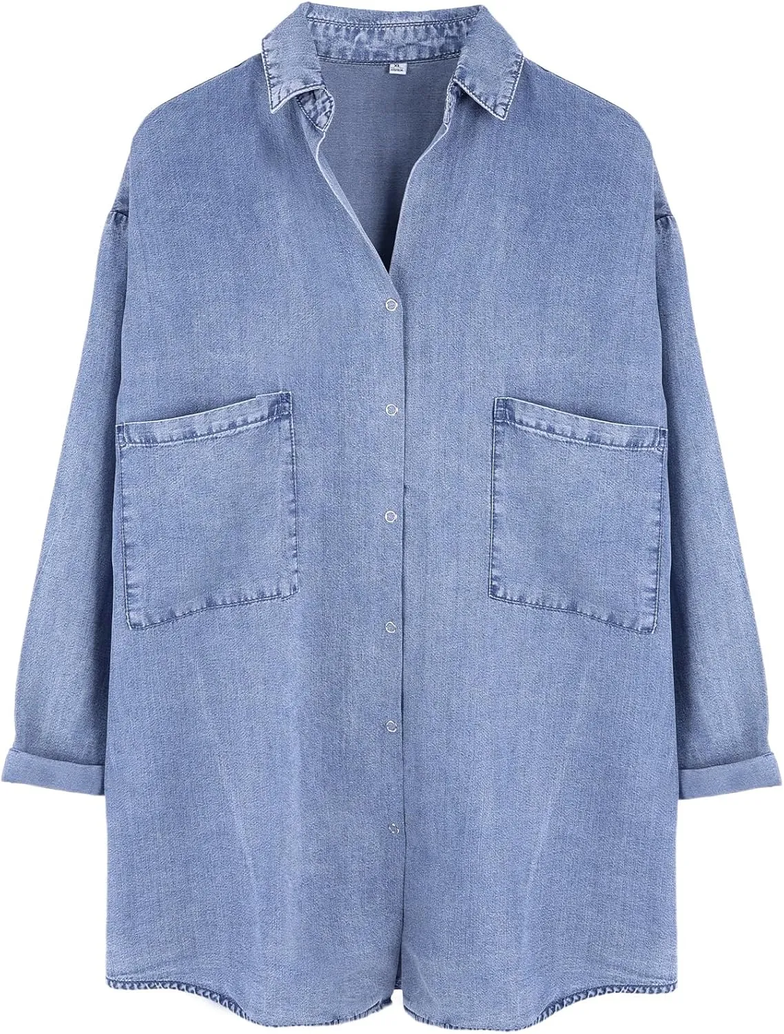 Yimoon Womens Denim Shirt Chambray Blue Button Down Jean Shirt Denim Tops Soft Tencel Casual 3/4 Sleeve Jacket