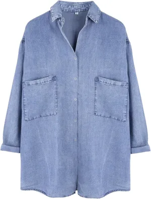 Yimoon Womens Denim Shirt Chambray Blue Button Down Jean Shirt Denim Tops Soft Tencel Casual 3/4 Sleeve Jacket