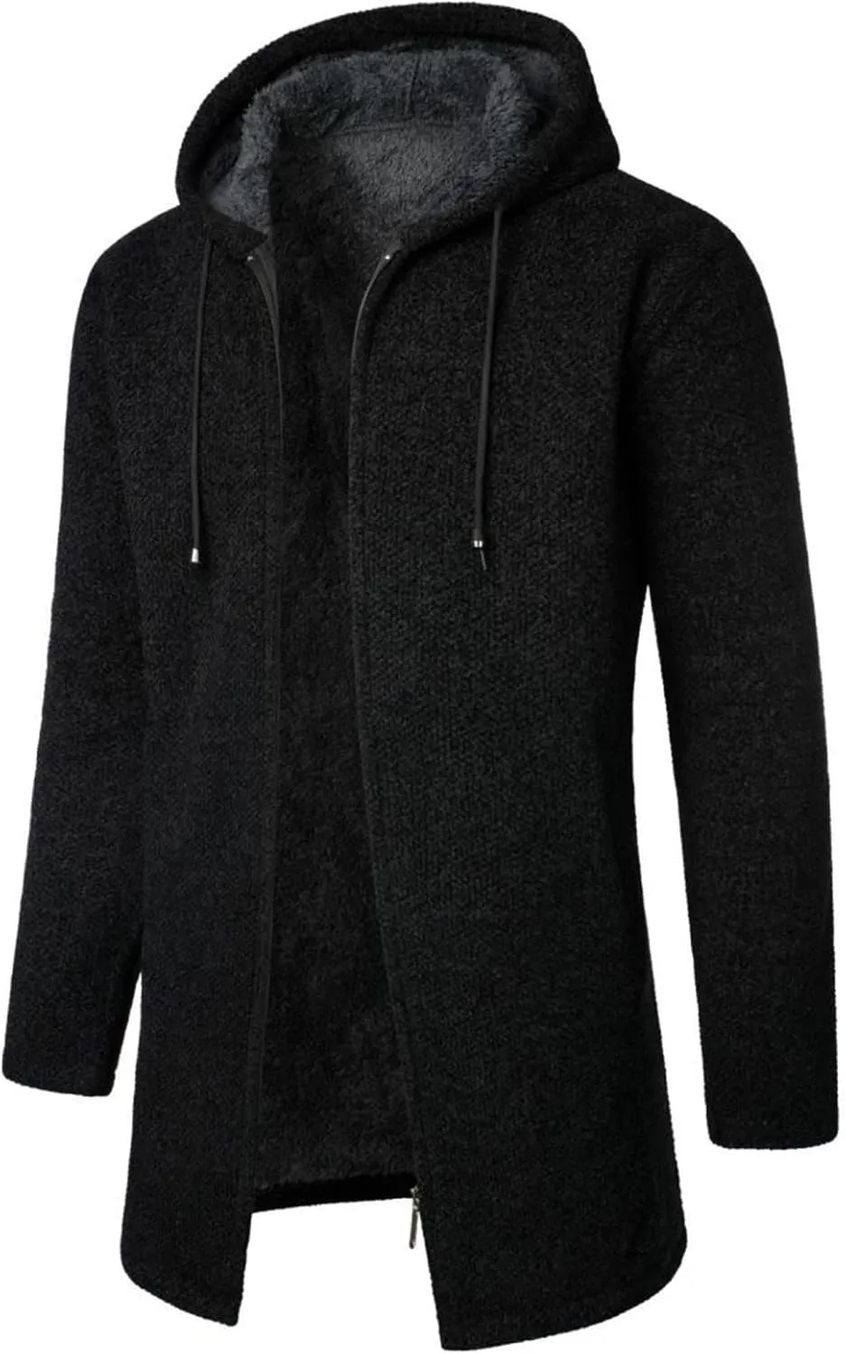 Ymosrh Men's Casual Coats Cardigan Sweaters Jacket Full Zip Fleece Lined Winter Warm Hoodie Coat Long Jackets, L-4XL