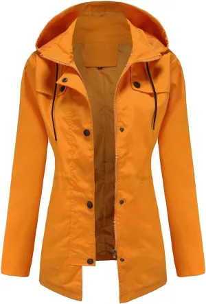 YRAETENM Rain Jacket Women Lightweight Waterproof Trench Coat Active Outdoor Hooded Windbreaker Casual Raincoat with Pockets