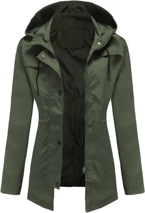 YRAETENM Rain Jacket Women Lightweight Waterproof Trench Coat Active Outdoor Hooded Windbreaker Casual Raincoat with Pockets