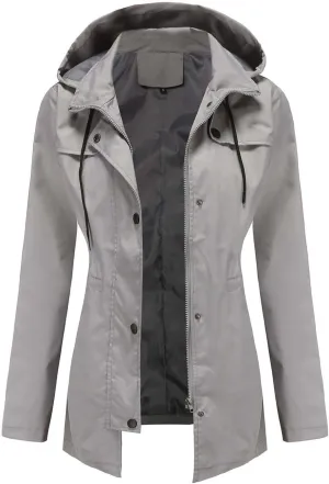 YRAETENM Rain Jacket Women Lightweight Waterproof Trench Coat Active Outdoor Hooded Windbreaker Casual Raincoat with Pockets