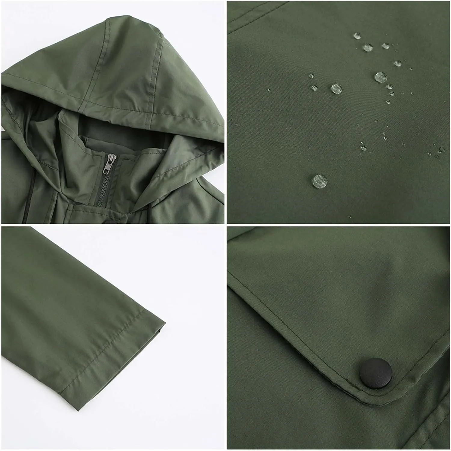 YRAETENM Rain Jacket Women Lightweight Waterproof Trench Coat Active Outdoor Hooded Windbreaker Casual Raincoat with Pockets