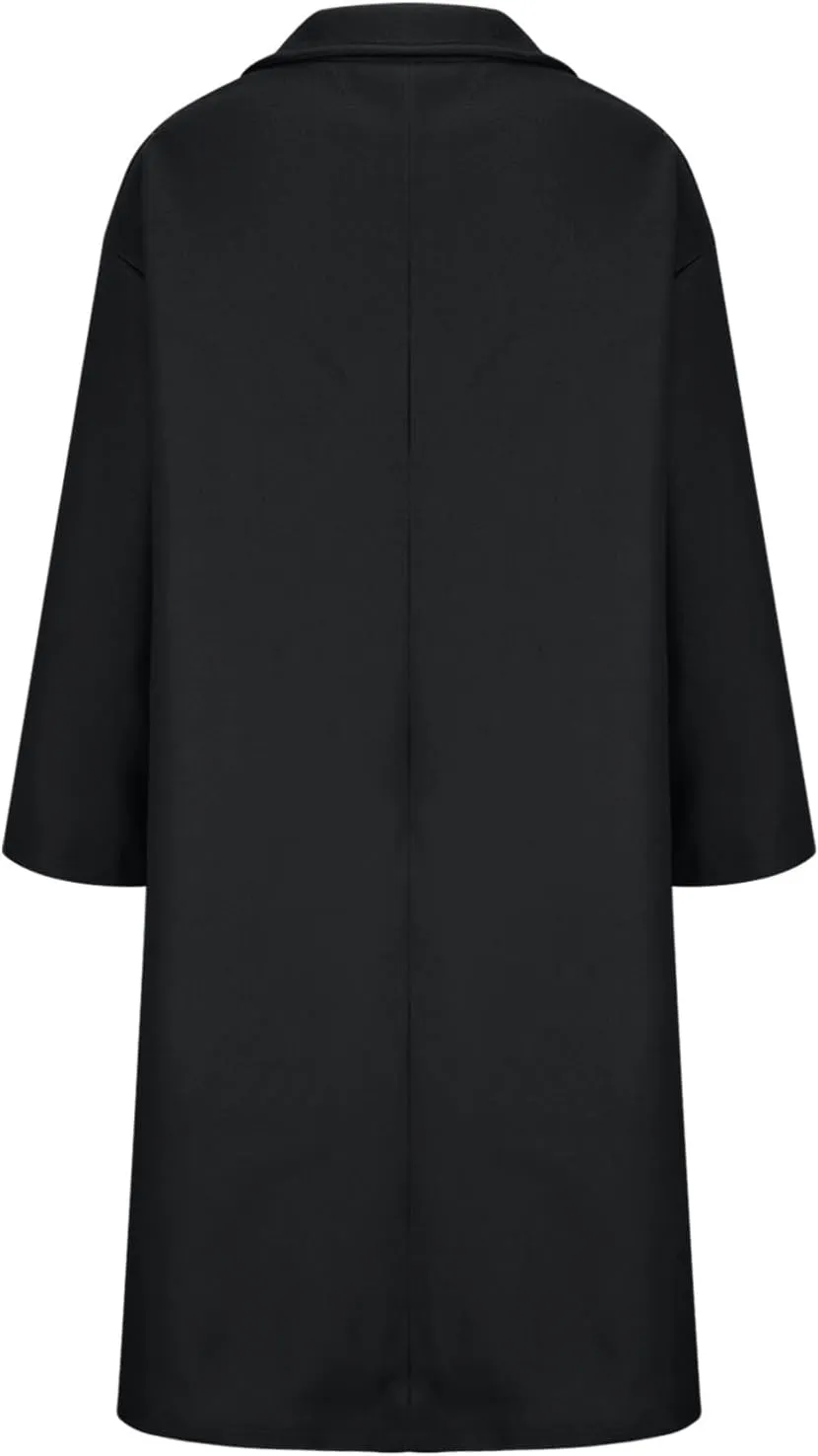 YRAETENM Trench Coat Women Double Breasted Wool Coat Long Sleeve Notch Lapel Mid Long Pea Coat Winter Overcoat with Pockets