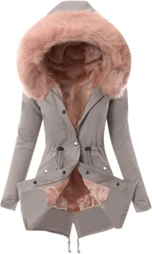 YRAETENM Winter Jackets for Women Sherpa Lined Faux Fur Hooded Mid Long Safari Parka Coat Warm Thicken Hooded Trench Coats