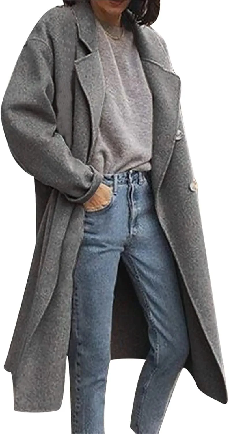 YRAETENM Winter Trench Coat Women Classic Double Breasted Wool Pea Coat Fashion Elegant Notched Lapel Warm Overcoat Jacket