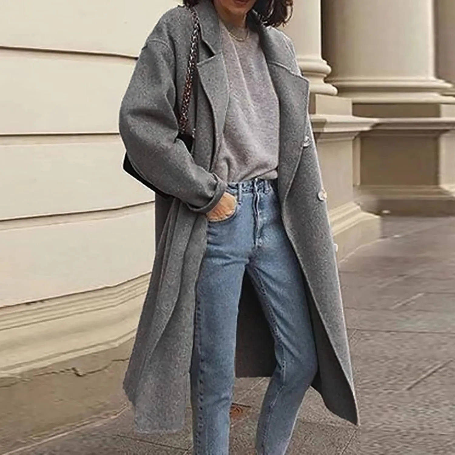 YRAETENM Winter Trench Coat Women Classic Double Breasted Wool Pea Coat Fashion Elegant Notched Lapel Warm Overcoat Jacket