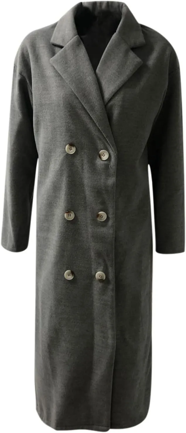 YRAETENM Winter Trench Coat Women Classic Double Breasted Wool Pea Coat Fashion Elegant Notched Lapel Warm Overcoat Jacket