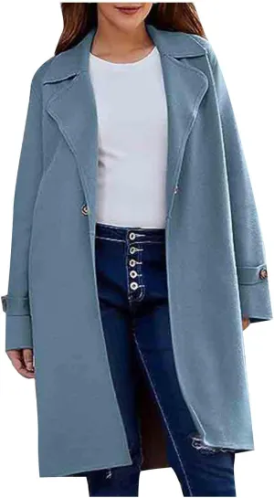 YRAETENM Women's Casual Notch Lapel Wool Coat Single Breasted Raglan Winter Jackets Plus Size Casual Long Trench Coat Peacoat