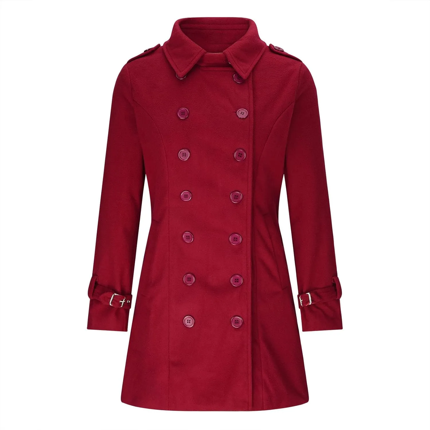 YRAETENM Womens Fall Winter Wool Coats Elegant Double Breasted Pea Coat Classic Slim Fit Collared Trench Coat Warm Overcoat