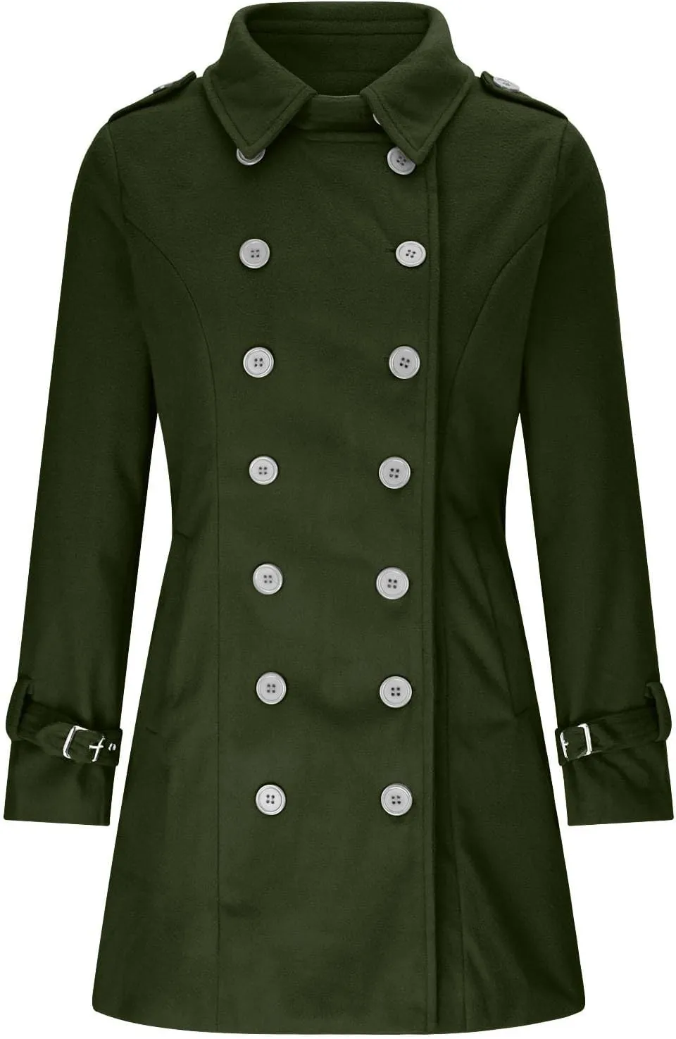 YRAETENM Womens Fall Winter Wool Coats Elegant Double Breasted Pea Coat Classic Slim Fit Collared Trench Coat Warm Overcoat