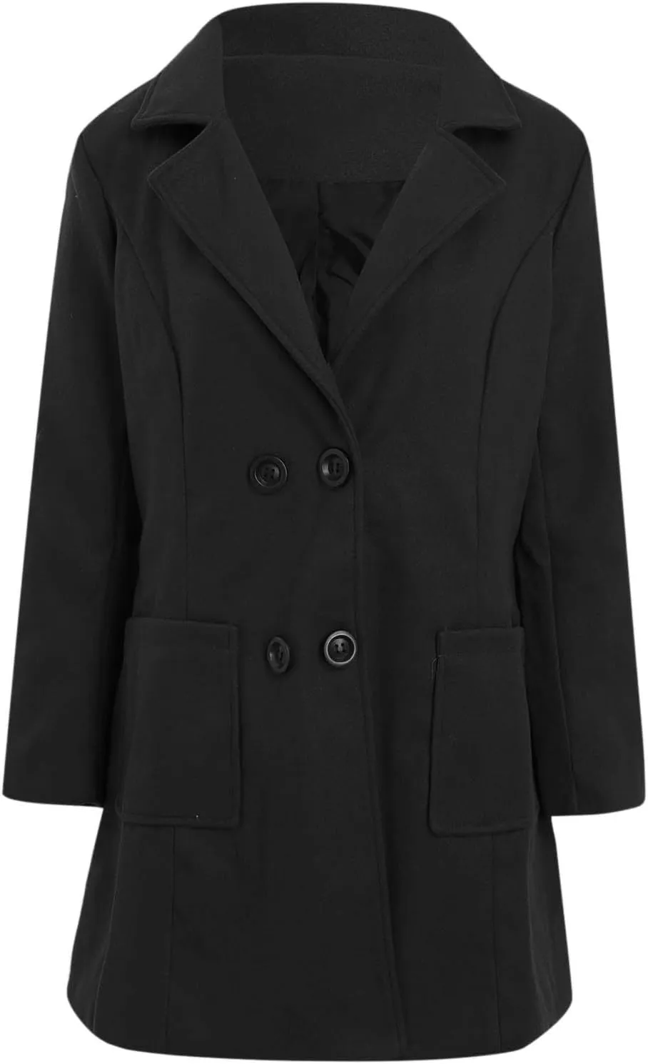 YRAETENM Women's Plus Size Long Winter Coats Notch Lapel Double Breasted Trench Coats Casual Mid Long Pea Coat with Pockets