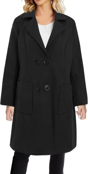 YRAETENM Women's Plus Size Long Winter Coats Notch Lapel Double Breasted Trench Coats Casual Mid Long Pea Coat with Pockets