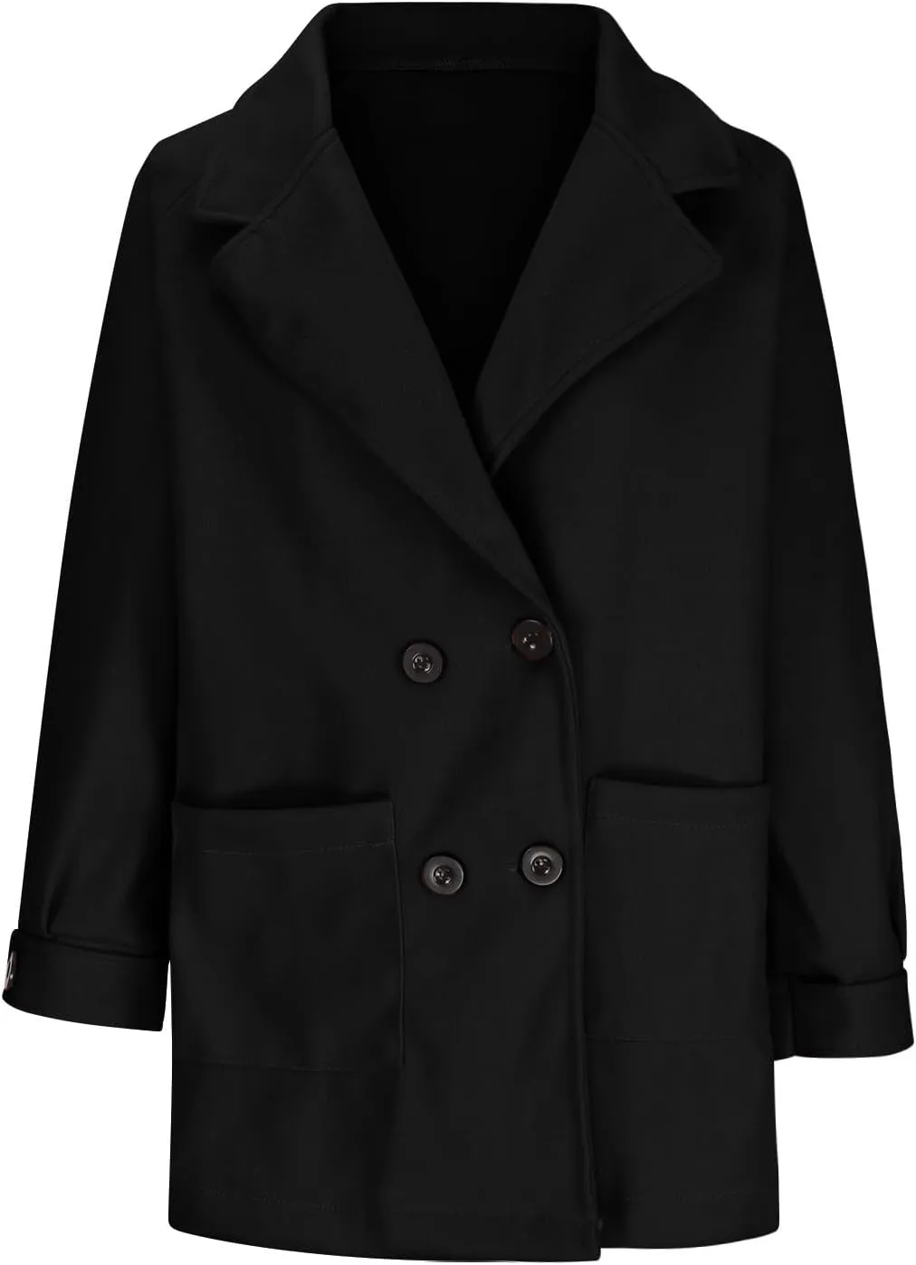 YRAETENM Women's Trench Coats Elegant Notched Lapel Double Breasted Wool Blend Coats Casual Winter Long Jackets with Pockets