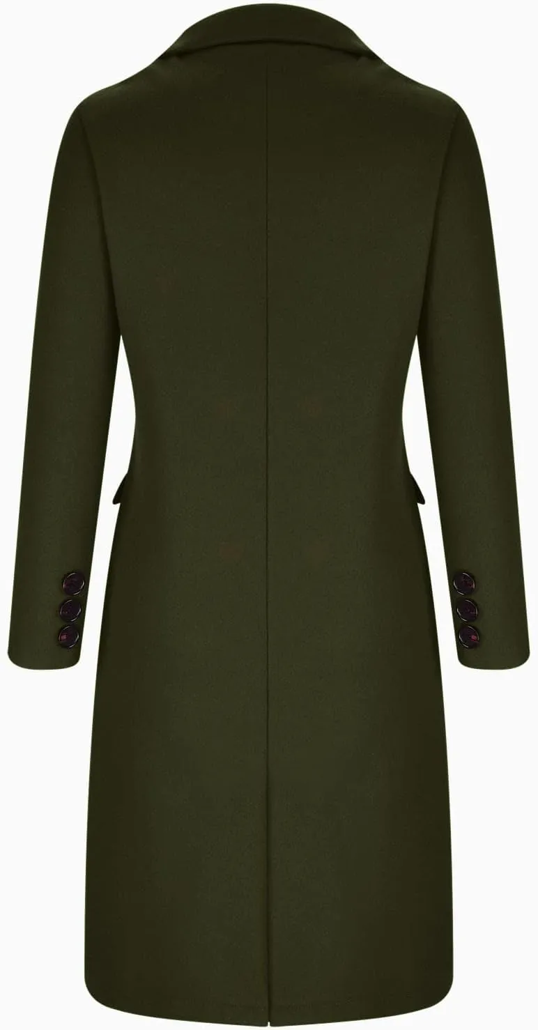 YRAETENM Women's Winter Coat Elegant Double Breasted Mid Long Wool Pea Coat Notched Lapel Trench Coat Overcoat Winter Outwear