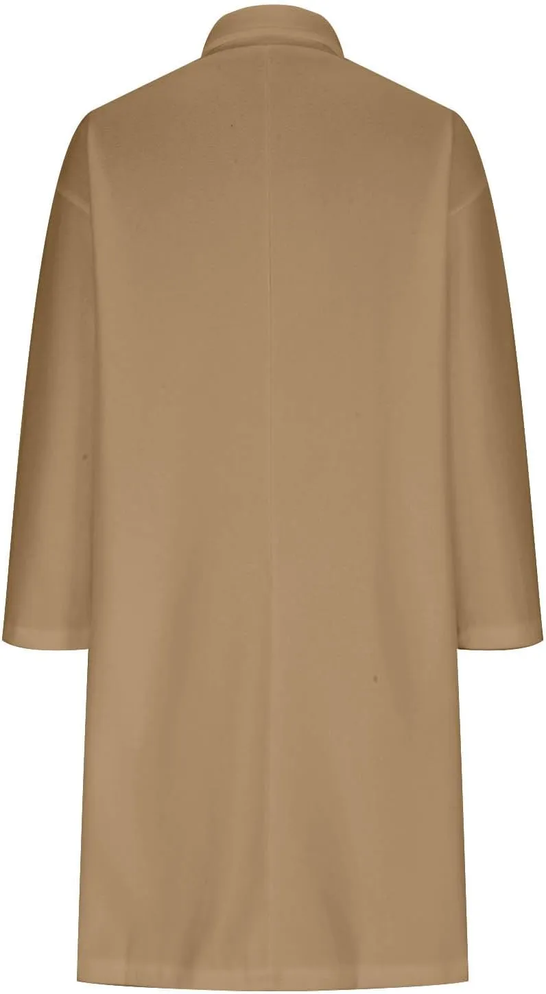 YRAETENM Women's Winter Double Breasted Wool Coat Casual Notch Lapel Midi Long Trench Coat Soft Warm Overcoat with Pockets