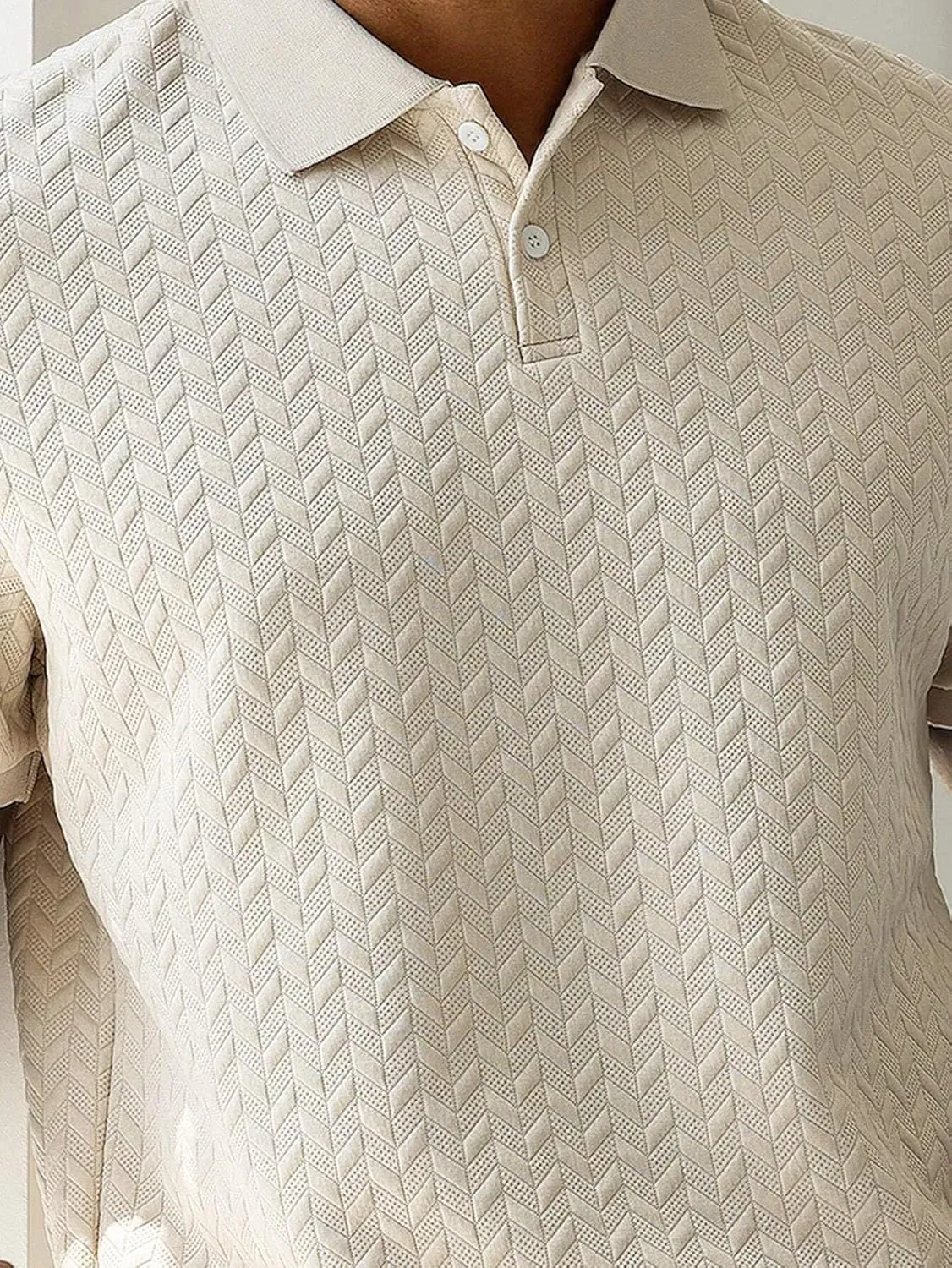 ZAFUL Men's Polo Shirts Textured Short Sleeve Golf Shirt Openwork Casual Cuban Geometric Jacquard T-Shirt