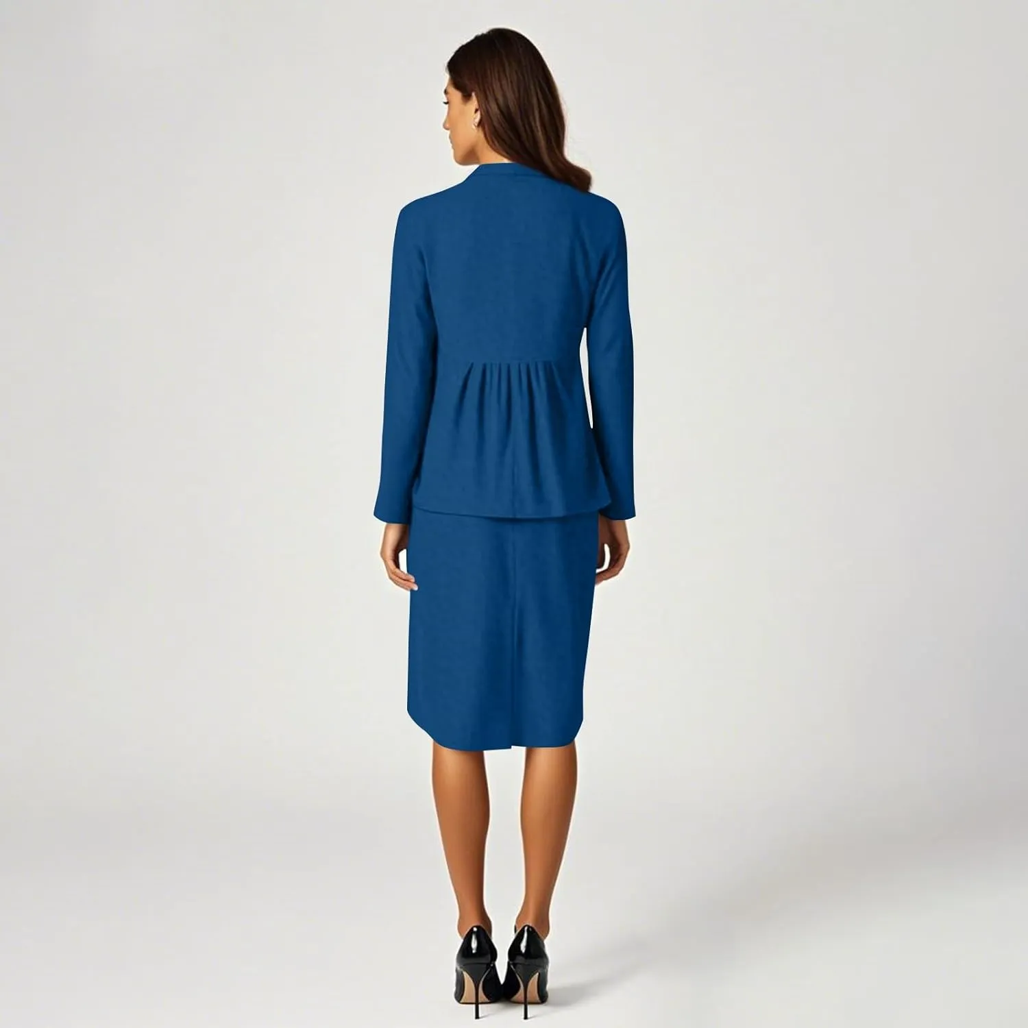 ZEFOTIM Skirt Suit Set for Women Fashion Blazer Solid Color Curvy Long Sleeve 2 Piece Jackets with Pocket