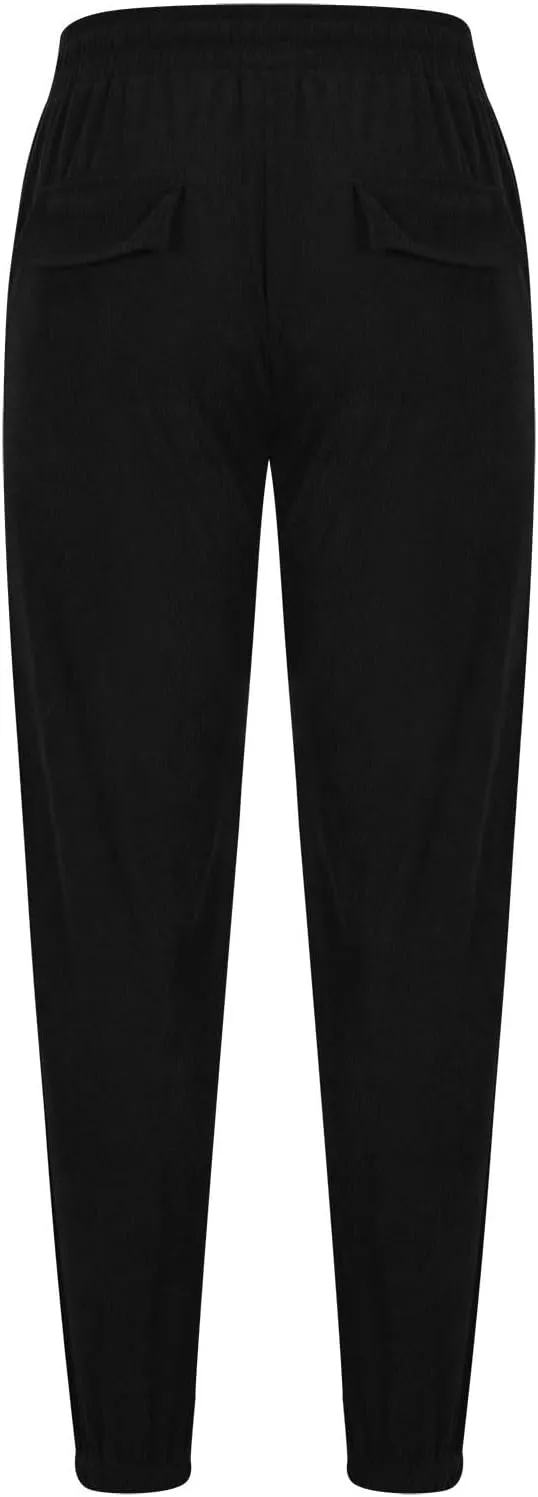 Zeiyignr Mens Corduroy Joggers Pants Casual Cargo Pants Drawstring Elastic Waist Slim Fit Tapered Sweatpants with Pockets