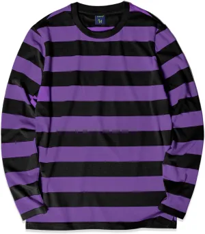 Zengjo Men's Casual Cotton Spandex Striped Crewneck Long-Sleeve T-Shirt Basic Pullover Stripe tee Shirt
